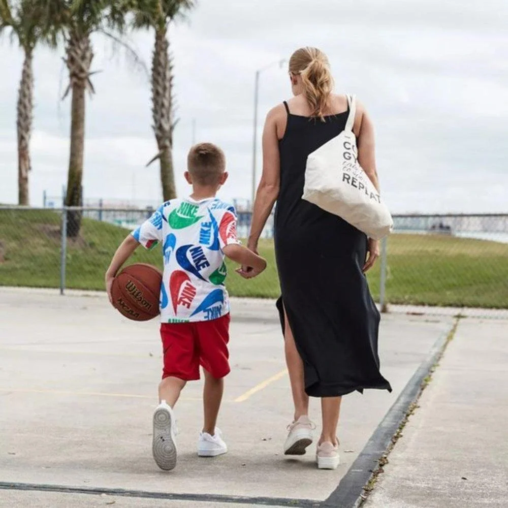 Coffee, Gym, Take Kids to Sports, Repeat‎ Natural Canvas Reusable Tote Bag